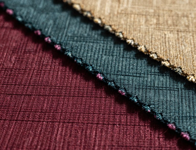 Open fabric sample folder showing neatly arranged swatches with visible texture and color variety.