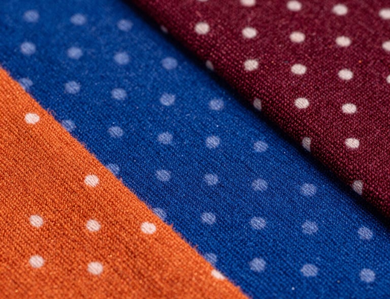 A boutique owner flipping through the premium fabric sample folder under soft lighting.