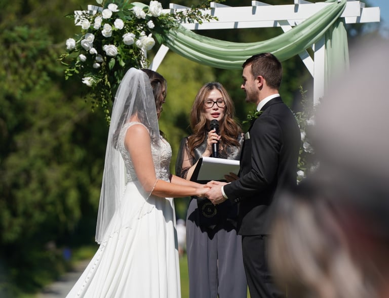 caucasian woman and man getting married at golf course