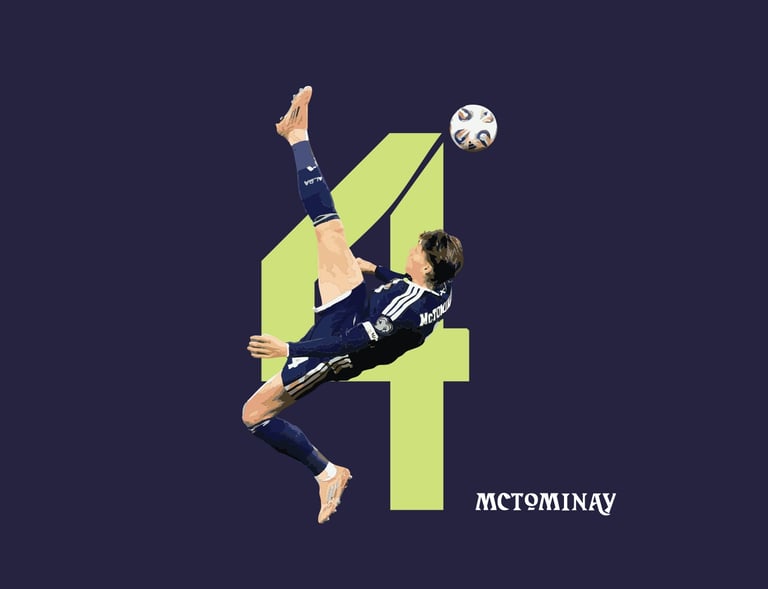 Scott McTominay scoring a world record breaking bicycle kick for Scotland's first goal 