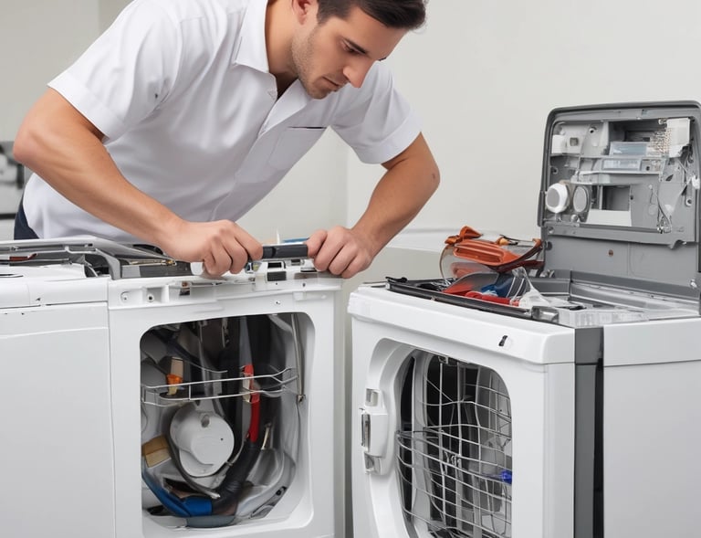 A clean and organized workspace with various tools used for appliance repair.