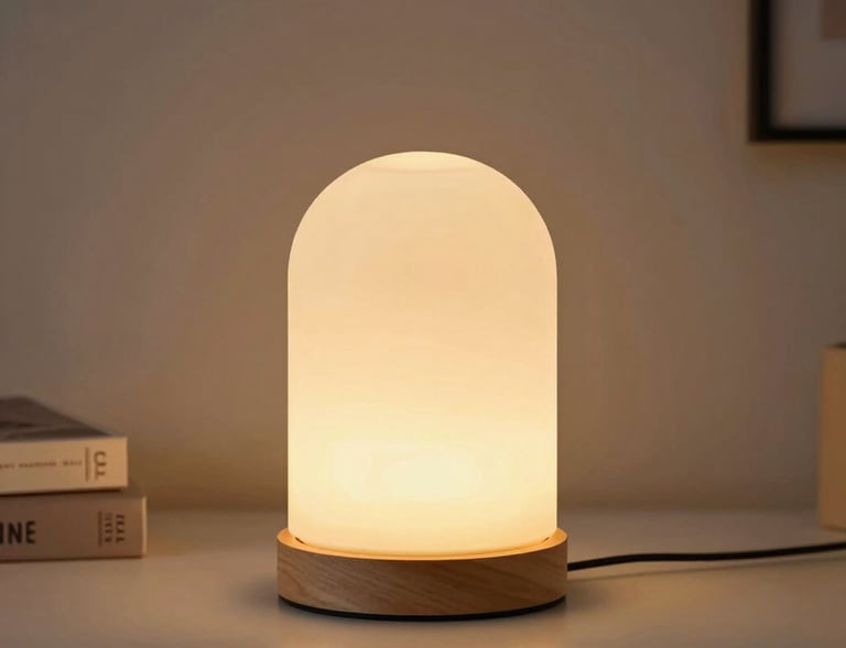 Unique 3D-printed decorative figurines inspired by nature, arranged on a shelf with soft lighting.