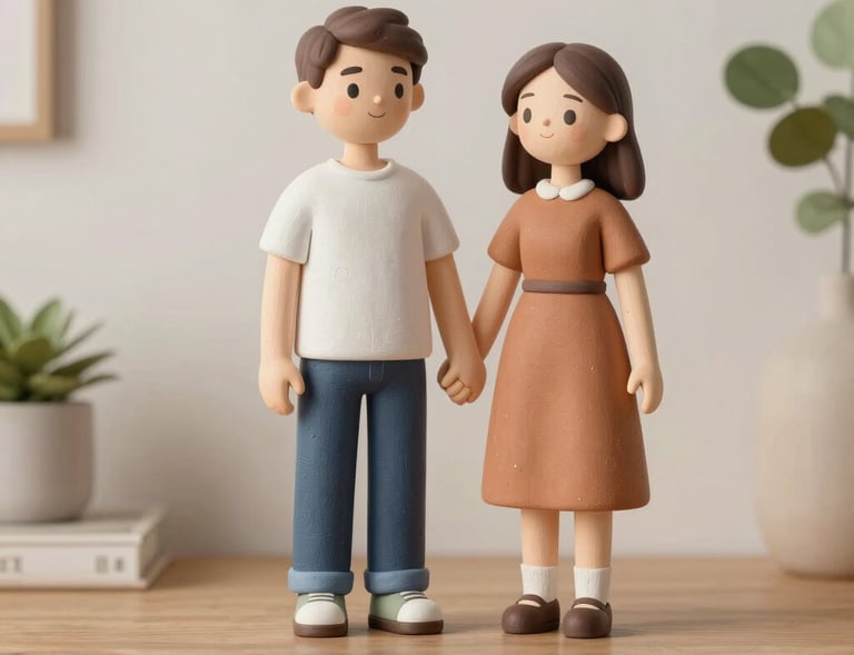 A cozy corner featuring 3D-printed planters with small green plants, adding life and color to the space.