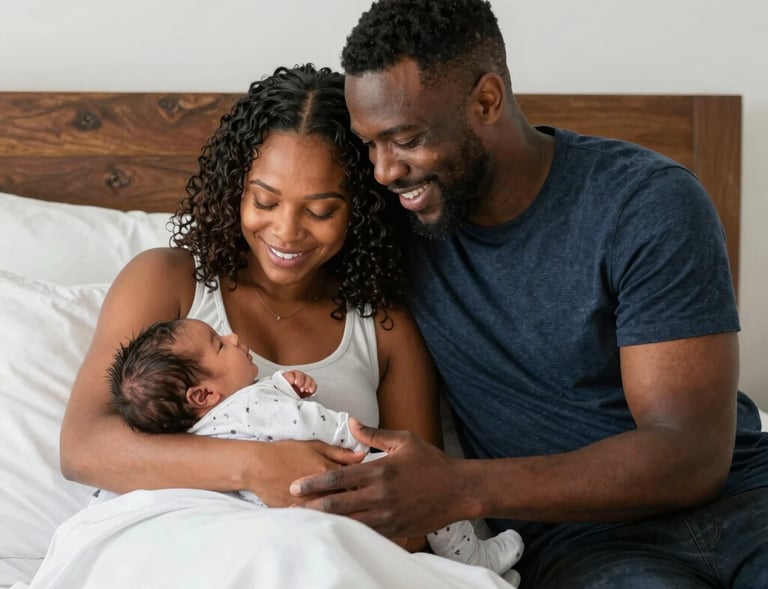 A doula gently supporting a mother during early labor in a softly lit room.