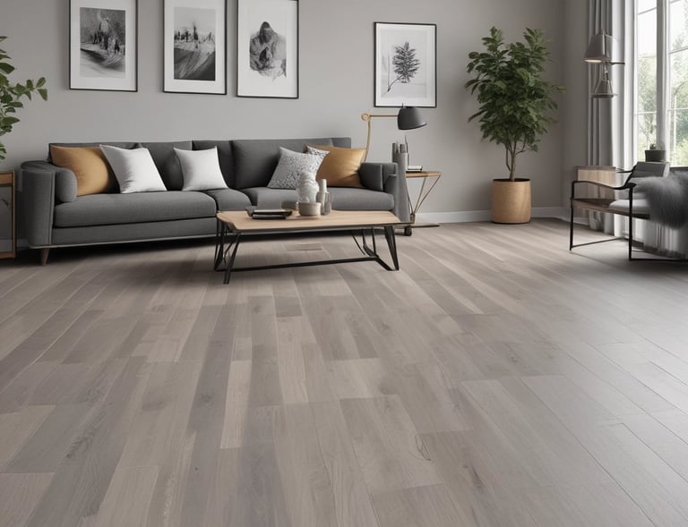 Close-up of durable LVP flooring with natural wood grain texture in a sunlit room.