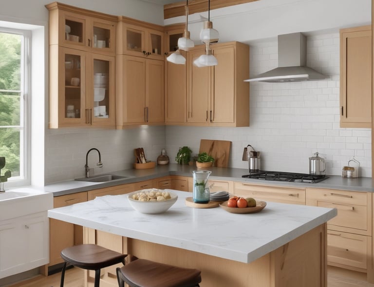 Elegant bathroom vanity with white shaker cabinets and polished solid surface countertop.