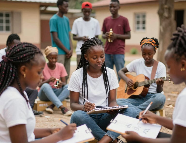 An image capturing a founder engaging youth in a lively discussion about safe communities.