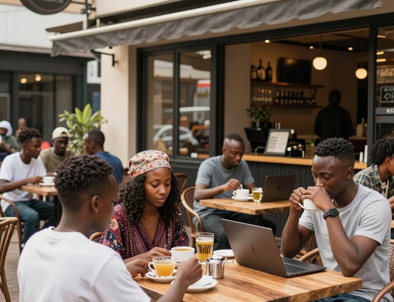A founder leading a faith-sensitive community prayer circle outdoors at sunset.