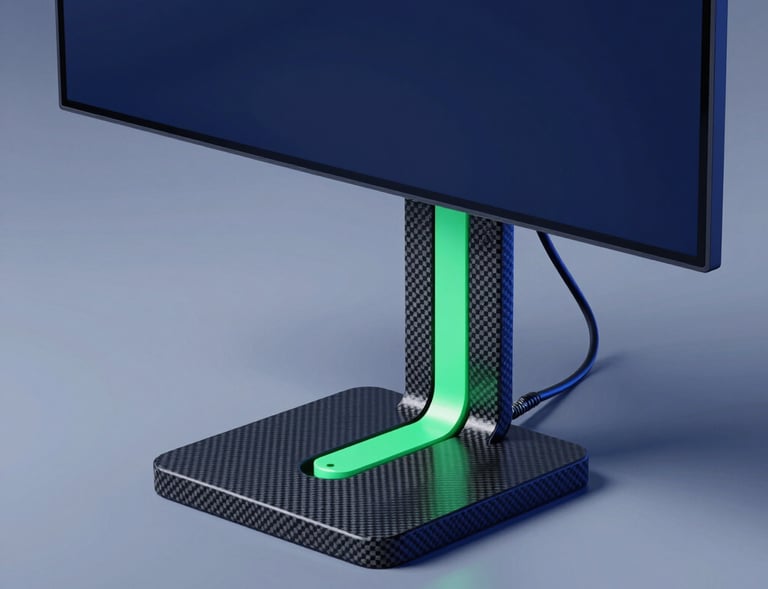 Detailed shot of a biomechanical wrist rest with smooth curves and ergonomic contours, blending industrial chic with functionality.