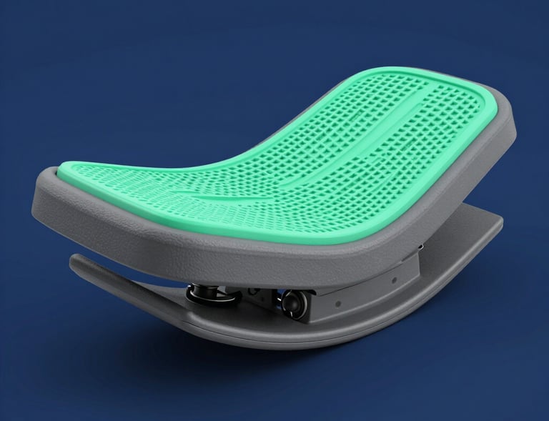 Side view of a sleek, custom hardware accessory designed to fit perfectly to the user's body, with futuristic design elements.