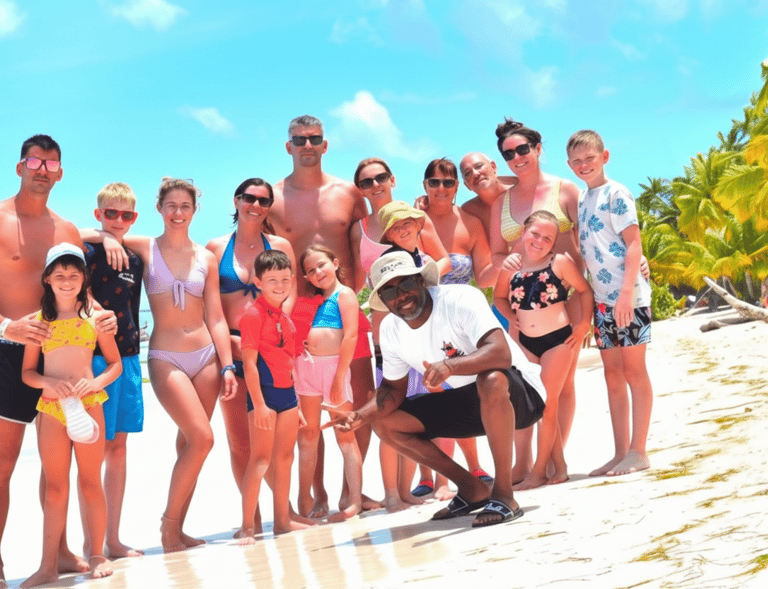 Group of guests on Saona Island beach with Pac Tour Excursions Bayahibe