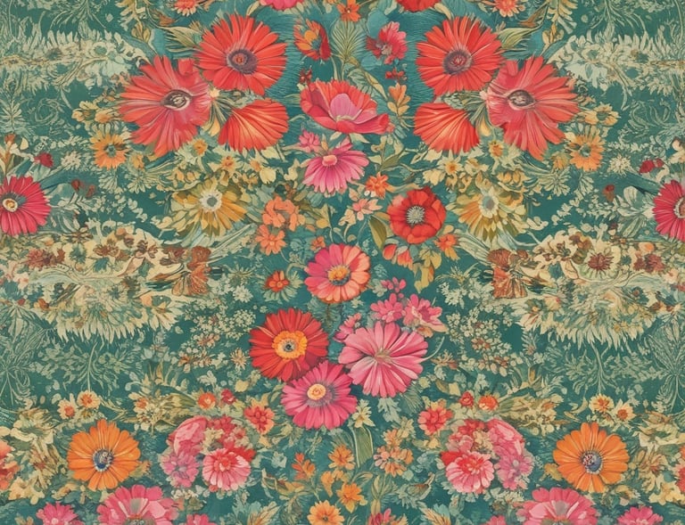 A vibrant assortment of fabrics is displayed, each featuring unique and intricate patterns. The patterns include various shapes, designs, and colors, ranging from geometric to floral motifs, set against both dark and bright backgrounds.