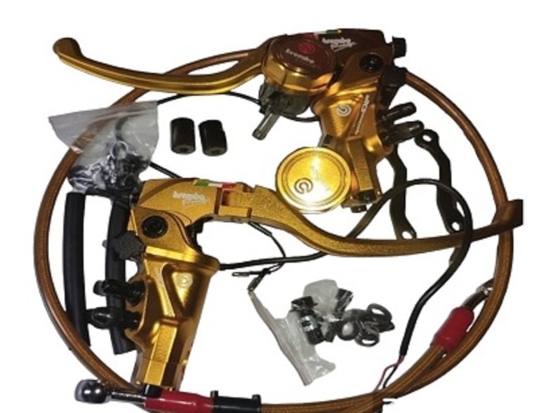 a gold colored brake levered levered levered levered levered levered