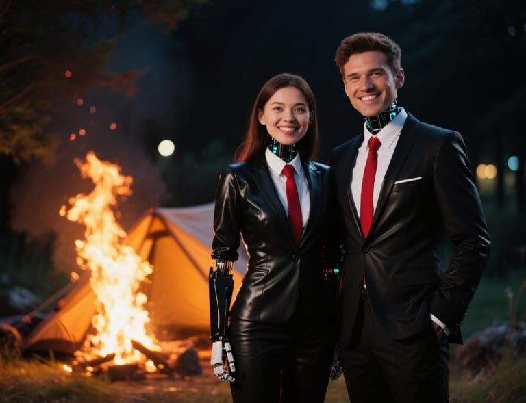 a couple camping at night