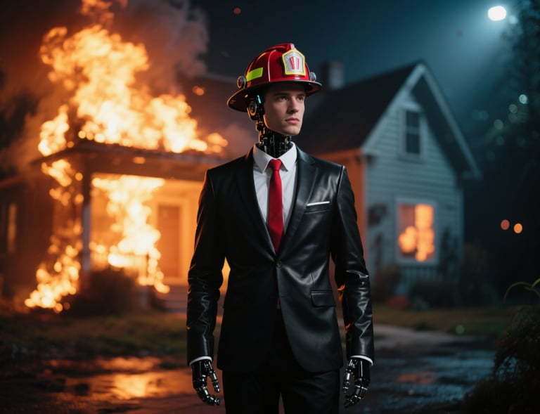 a fireman and a house on fire 
