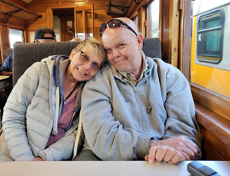 Lady and The Pirate take the train out of Dunedin, New Zealand