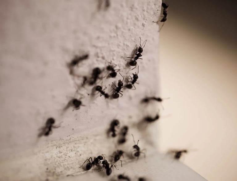 ants foraging on wall