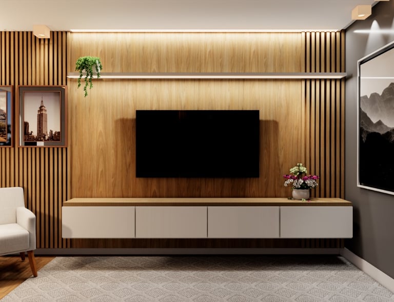 Sala Painel TV e Sofá