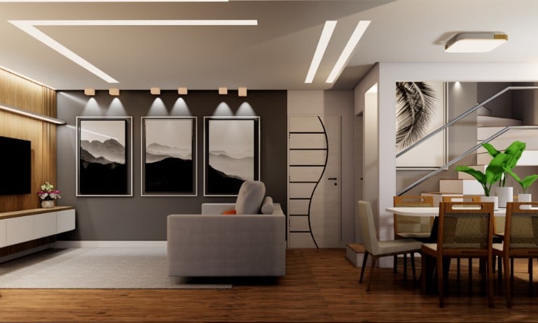 Sala de estar e sala de jantar