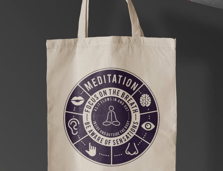 Minimalist meditation logo in calming purple tones, featuring a serene human figure in a meditative 