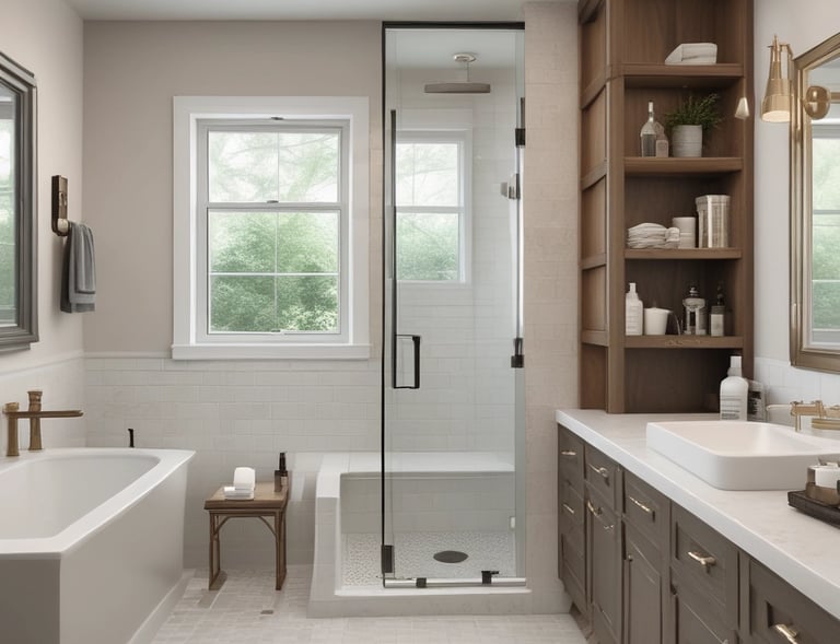 A bathroom interior featuring two sinks with ornate mirrors framed in gold. Wall-mounted lights are positioned vertically beside each mirror. The walls are covered in white tiles, and the floor has a patterned mosaic design. Plumbing and paper towel holders are visible under the sinks.
