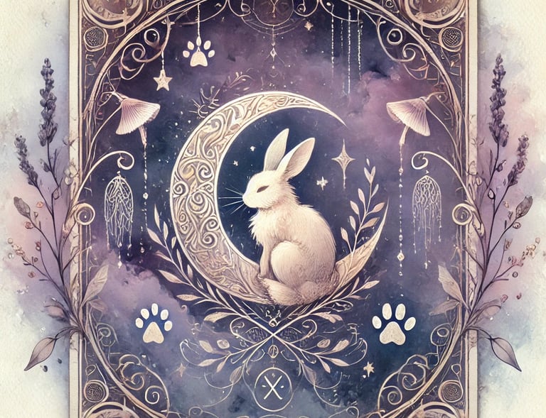 a rabbit sitting on a crescent shaped frame