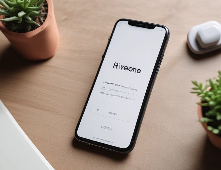 A smartphone displaying a Shopify webpage with the text 'Start your business' rests on a white surface. Next to it lies a closed notebook with geometric shapes on its cover and a sharpened pencil. A small succulent plant is visible in the top left corner.