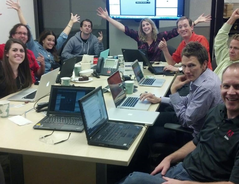 The late-night OMTR team celebrating the web migration after months of intense optimization. 20%+CTF