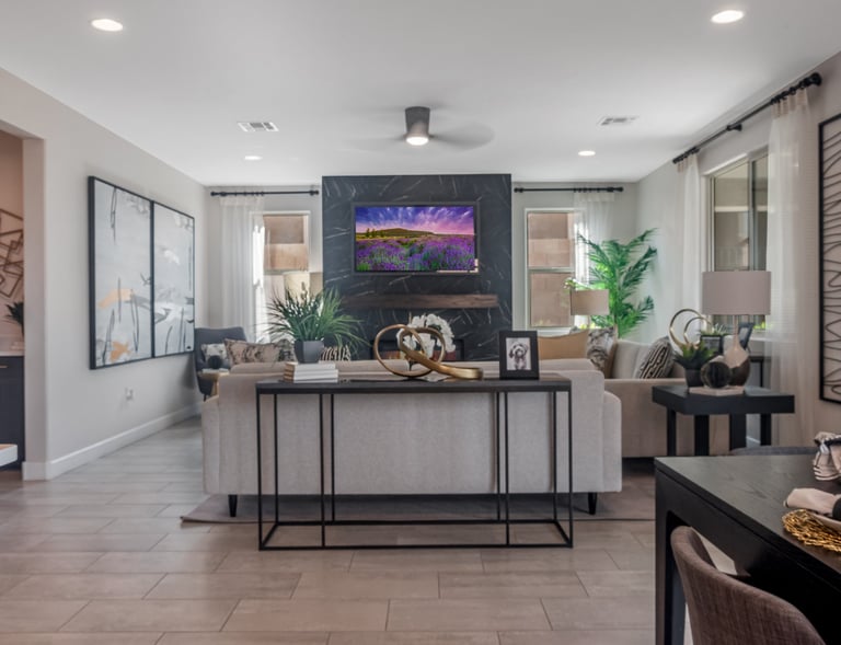 a living room with a couch and a television