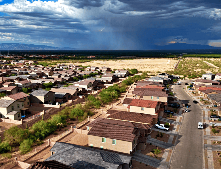 a city street scene with a dark sky and a dark sky