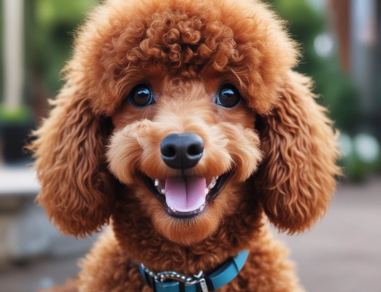 A close-up portrait of a Cavalier King Charles Spaniel with soft brown and white fur, gazing attentively with big, expressive eyes against a green background.