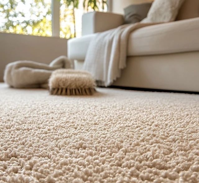 Professional carpet cleaning service removing pet hair and dirt from living room carpet