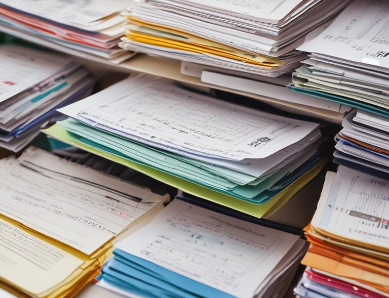 A close-up of translated medical documents on a desk.