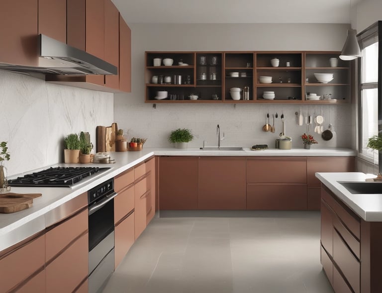 A stylish storefront window features a logo and text advertising a store specialized in repairs, alterations, laundry, and coffee to go. The reflection of a scenic urban street with historic buildings can be seen in the glass, blending the interior workspace with vintage sewing machines and tools, and the outside world.