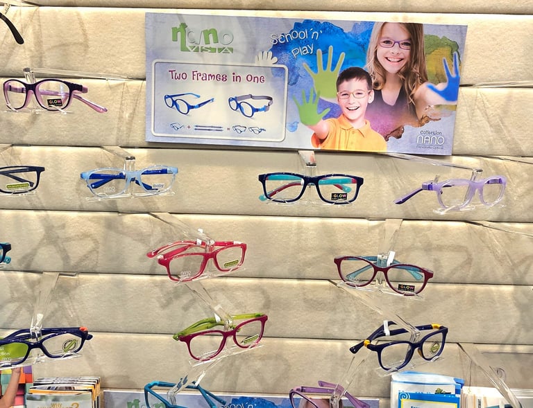 optometrist office in bowmanville with kids eyeglasses, children's eyewear, 
