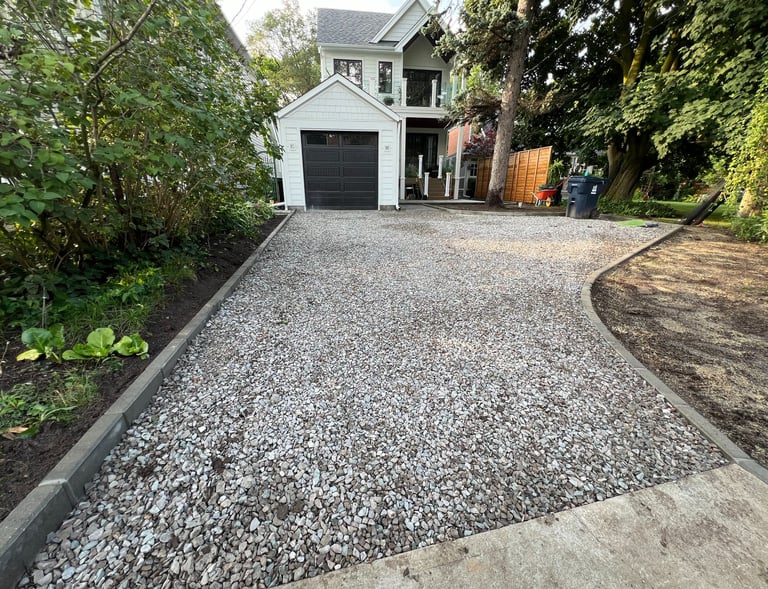stone curb and gravel driveway