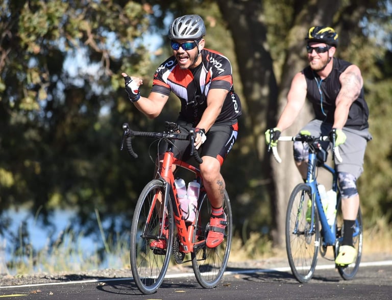 Two men cycling in the outdoors