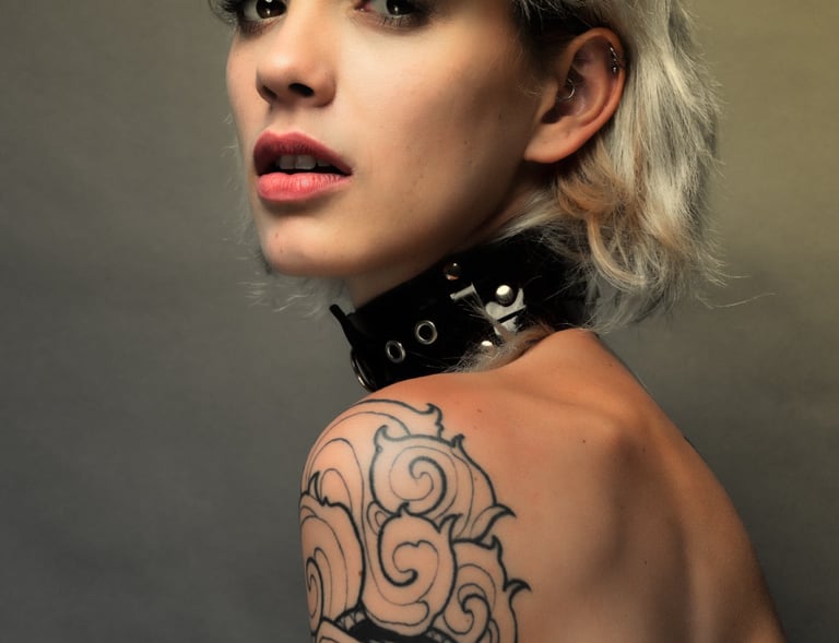 a woman with a collar on her neck