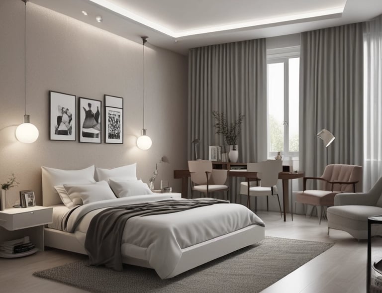 An organized and minimalist bedroom showcasing smart storage solutions.