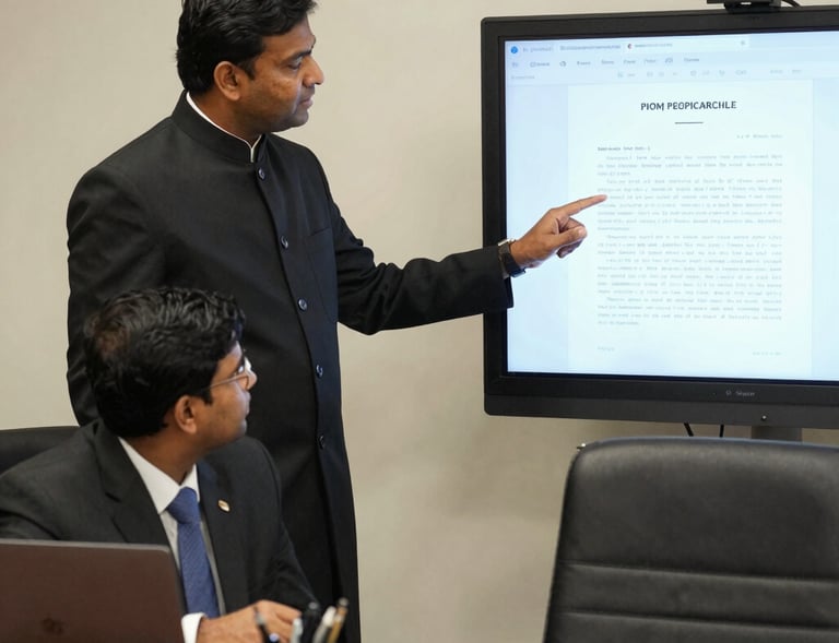 A candid moment of the team collaborating over corporate law cases in a modern conference room.