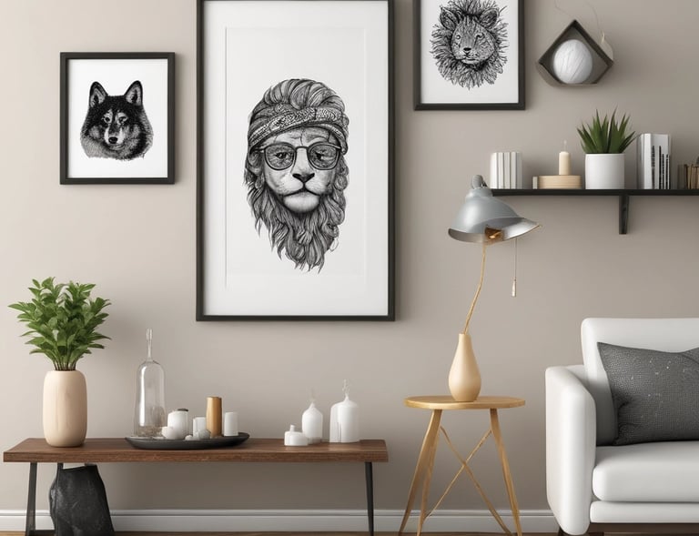 Elegant home decor items such as vases, candles, and framed art pieces set against a cozy living room backdrop.