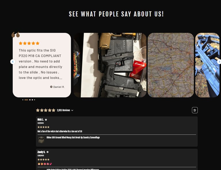 Homepage reviews section design for FreedomUSASales.com