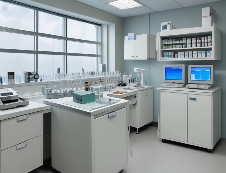 Elegant medical equipment displayed on a sleek blue and rose-toned background.