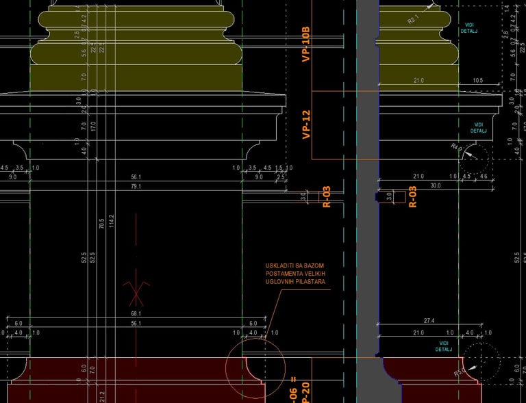 Razrada detalja sa fasadae. Izvedbeni nacrti