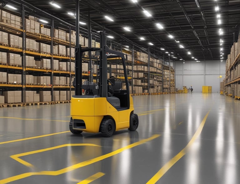 Close-up of anti-slip epoxy flooring in a busy car park showing the textured surface and clear line markings.