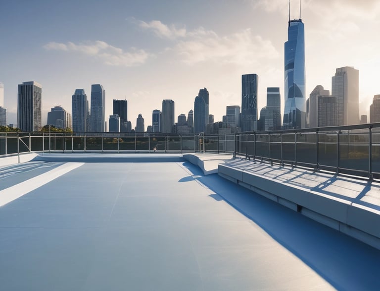 A polished PU floor coating in a commercial showroom reflecting natural light from large windows.