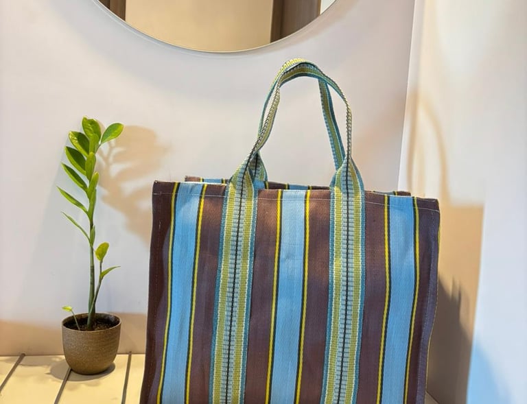 Recycled Nylon Handbag with a striped colors made in India