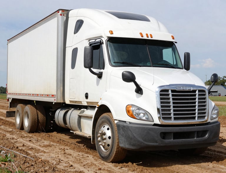 A nighttime roadside lockout service with a technician using specialized tools under truck lights.
