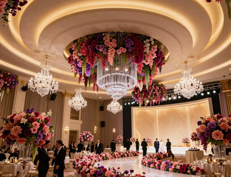 A close-up of a luxurious plated dish featuring vibrant colors and artistic presentation on fine china.