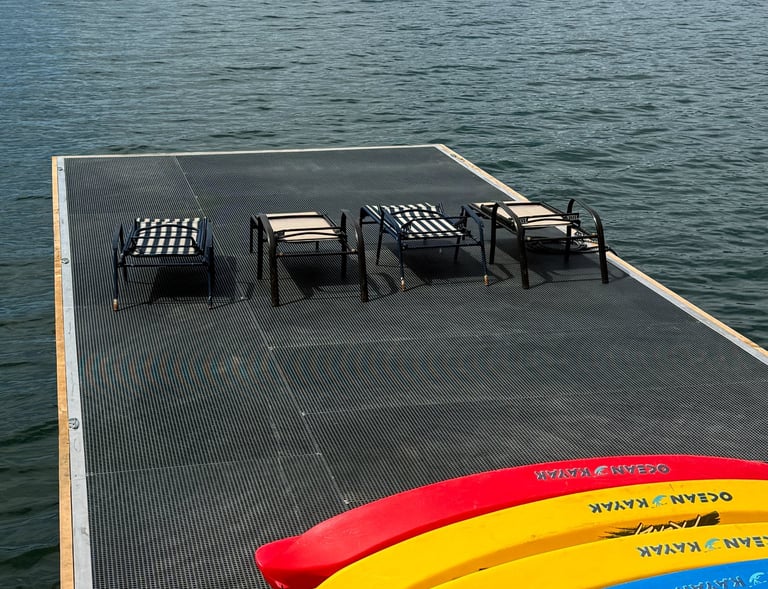 Larger Residential Dock, Small Mesh Composite Decking, Aluminum Framed Dock.